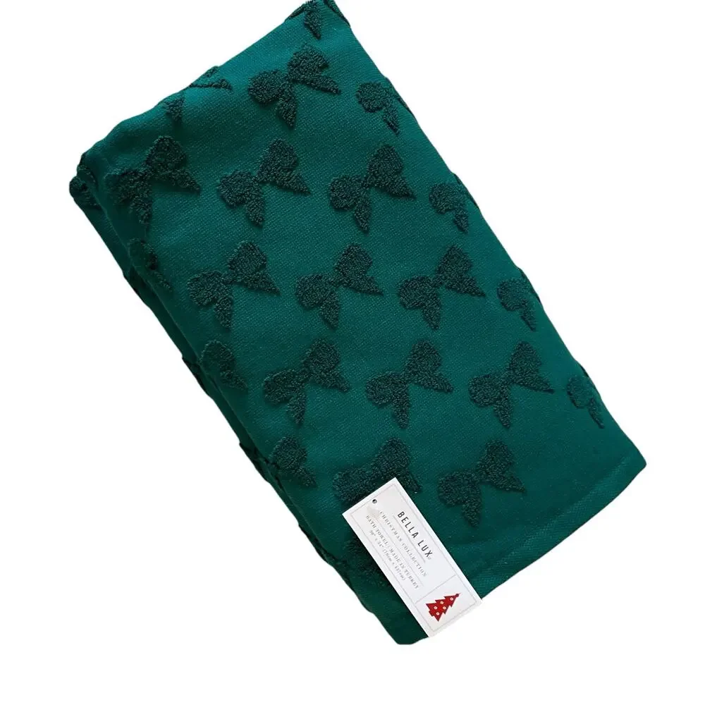 Bella Lux Christmas Bows Bath Towel Set of 2 Chic Holiday Green Bathroom Decor